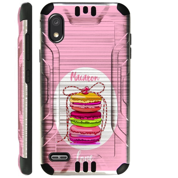Compatible with TCL A2 Brushed Metal Texture Silver Guard Hybrid TPU Phone Case Cover (Macaron Love)
