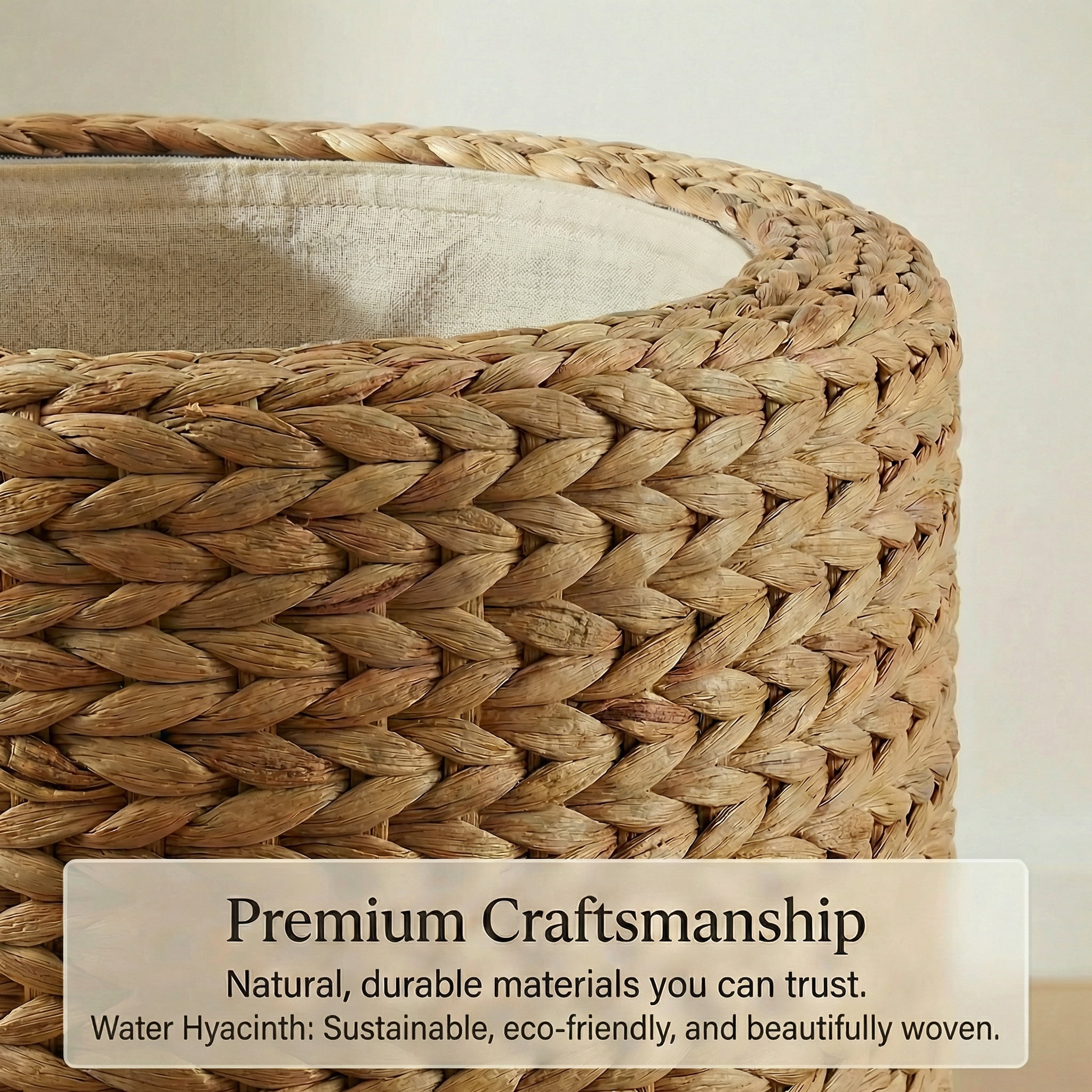 DEILSY Natural Water Hyacinth Round Storage Ottoman with Removable Lid, Fabric Liner & Wooden Feet – Handwoven Footstool Ottoman for Living Room, Bedroom & Entryway