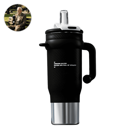 40oz Insulated Stainless Steel Tumbler with Handle & Straw, Leakproof Vacuum Water Bottle for Travel, Work, Gym, Outdoor Activities