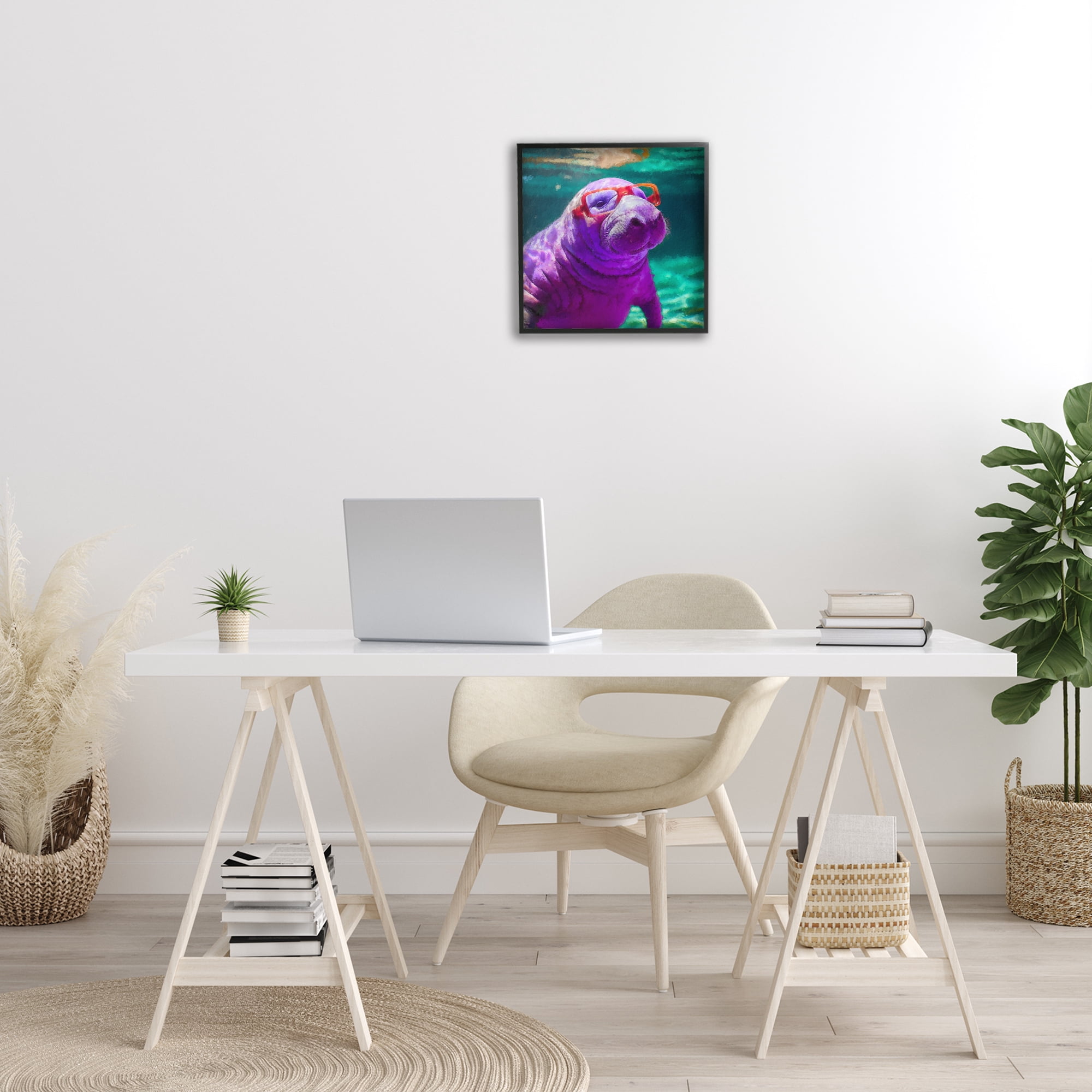 Stupell Industries Manatee with Glasses Animals & Insects Painting Black Framed Art Print Wall Art, 17 x 17