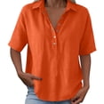 thumbnail image 6 of Dweltoz Blouses for Women Buttons Collared Elbow Half Sleeve Breathable Casual Athletic Tops V Neck Solid Athletic Shirts,Saffron S, 6 of 7