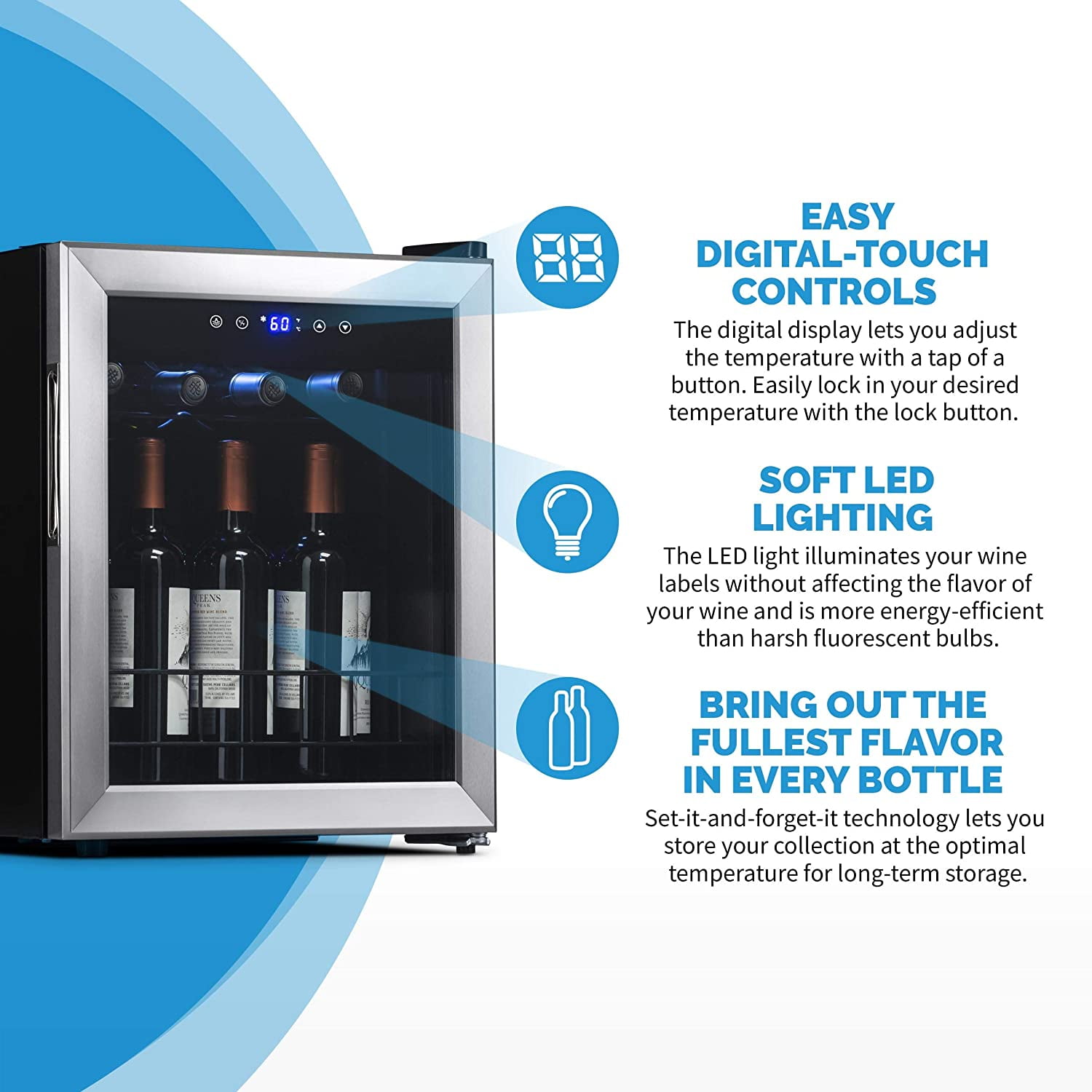 Restored Newair NWC016SS00-RB Freestanding Wine Fridge with Digital Thermostat, 16 Bottles, Stainless Steel (Refurbished)