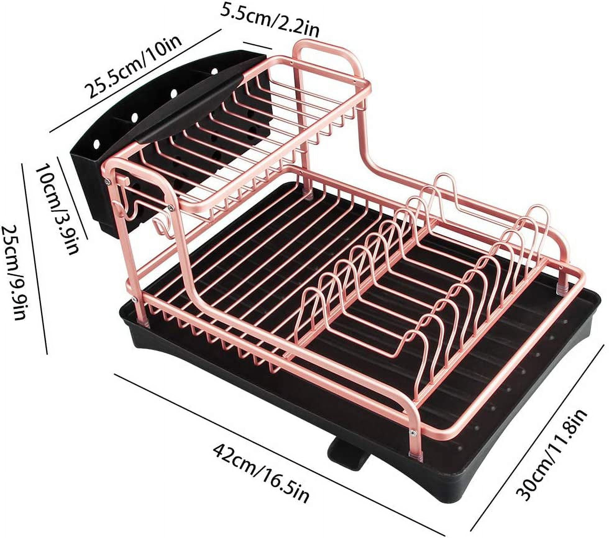 Medium Size Dish Drying Rack and Drain Board with Lid Cover, Tomorotec 16  x 12.2 x 10.6 Nursing Bottle Holder, Kitchen Plate Cup Dish Drying Rack  Tray Cutlery Dish Drainer 