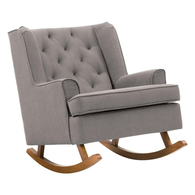 CorLiving Boston Tufted Fabric Upholstered Indoor Rocking Chair with Engineered and Solid Wood Frame