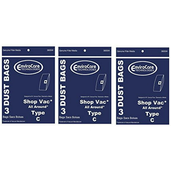 9 ShopVac Type C Wet/Dry Shop Vac Vacuum Bags SV-9066900