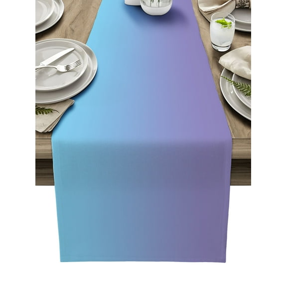 Table Runner Dresser Scarves 90 Inch Long, Ombre Art Purple and Blue Color Linen Dining Table Runners Abstract Minimalist Gradient Tabletop Scarf for Wedding Holiday Party Kitchen