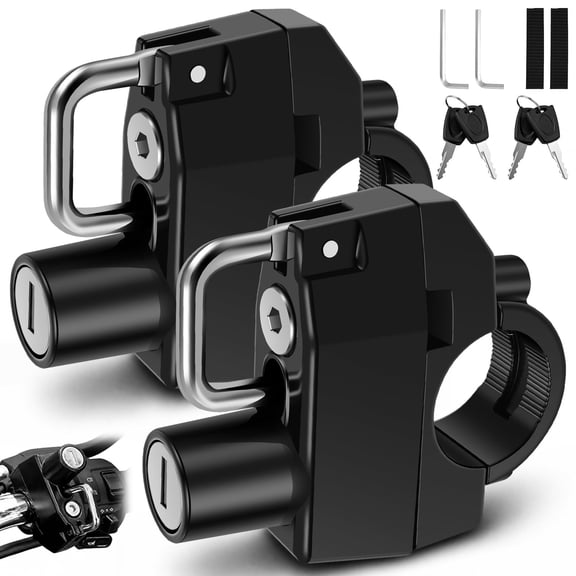 2 Pack Motorcycle Helmet Lock, 7/8 Inch Handlebar Holder Hook with 4 Keyed Alike Keys, Anti-Theft Security Mount for Motorbike Bike Frame Tube Bumper