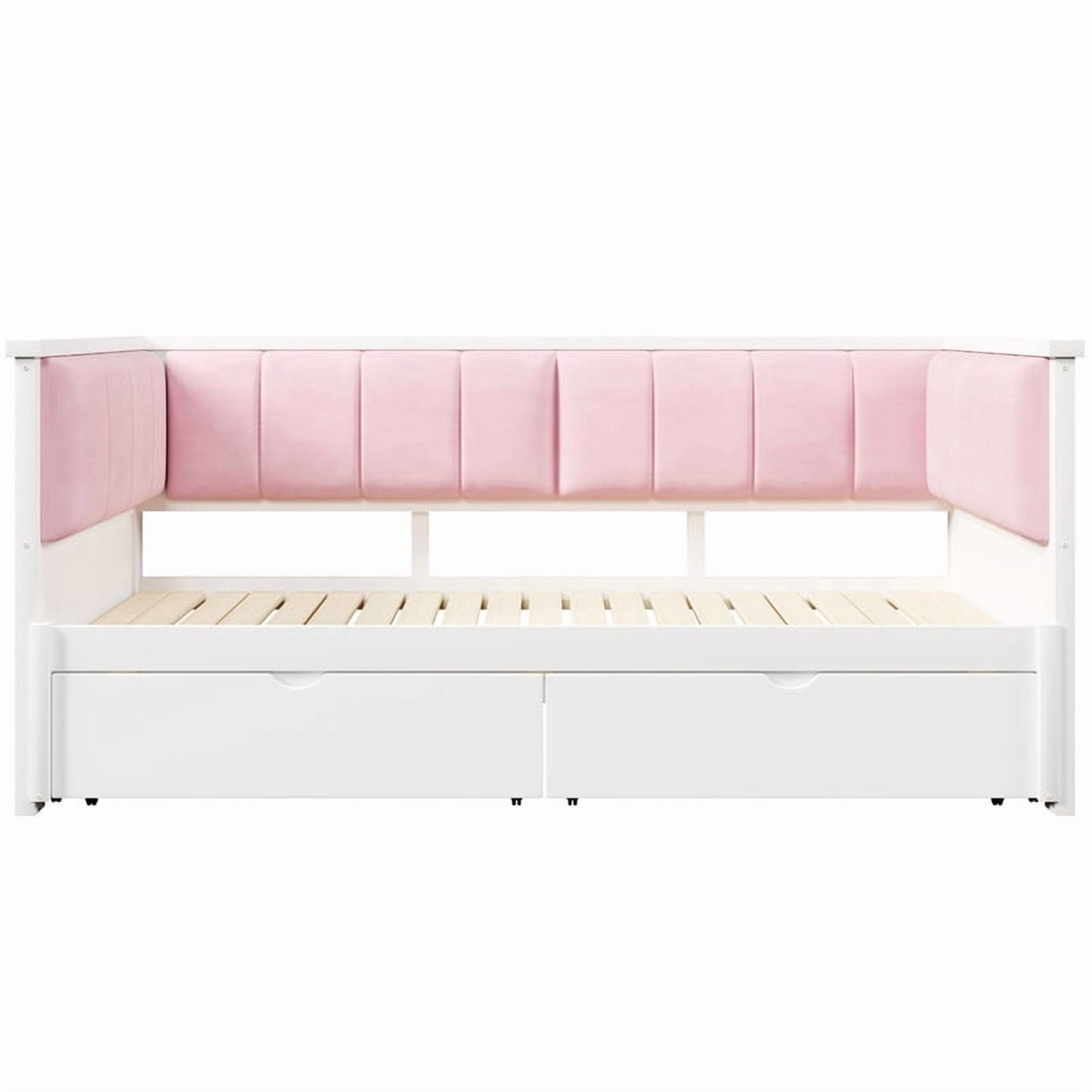 Twin XL to King Size Extendable Daybed with Two Storage Drawers, Expandable Sofa Bed Frame with Upholstered Velvet Backrest