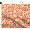 Spoonflower Fabric - Tile Antique Halloween White Orange Leaves Printed on Minky Fabric Fat Quarter - Sewing Quilt Backing Plush Toys