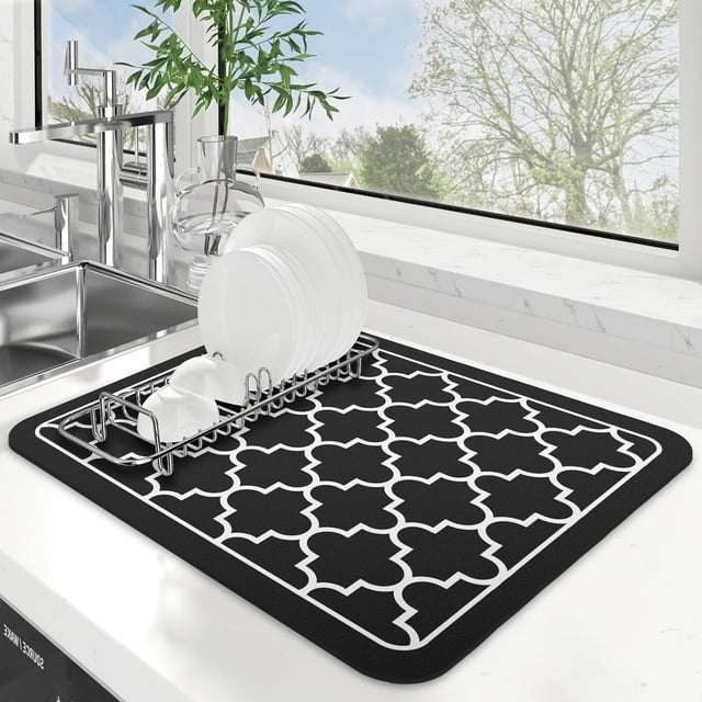 WISELIFE Estera para secar platos, tapete de café, tapete de secado súper absorbente, tapetes grandes para secar platos para encimera de cocina, tapete para platos fácil de limpiar, tapete para secar