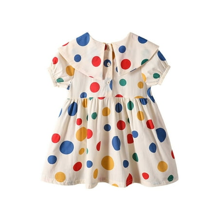 

Child Baby Girls Dress Polka Dots Printed Short Sleeve O-Neck Summer Lapel Thin Princess For 9 Months To 6 Years Sundress Comfortable Cozy Dresses