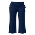 thumbnail image 4 of Fold Over Capri Pants for Women Low Rise Wide Leg Yoga Capris Summer Cute Going Out Flowy Cropped Gaucho Pants Navy L, 4 of 8