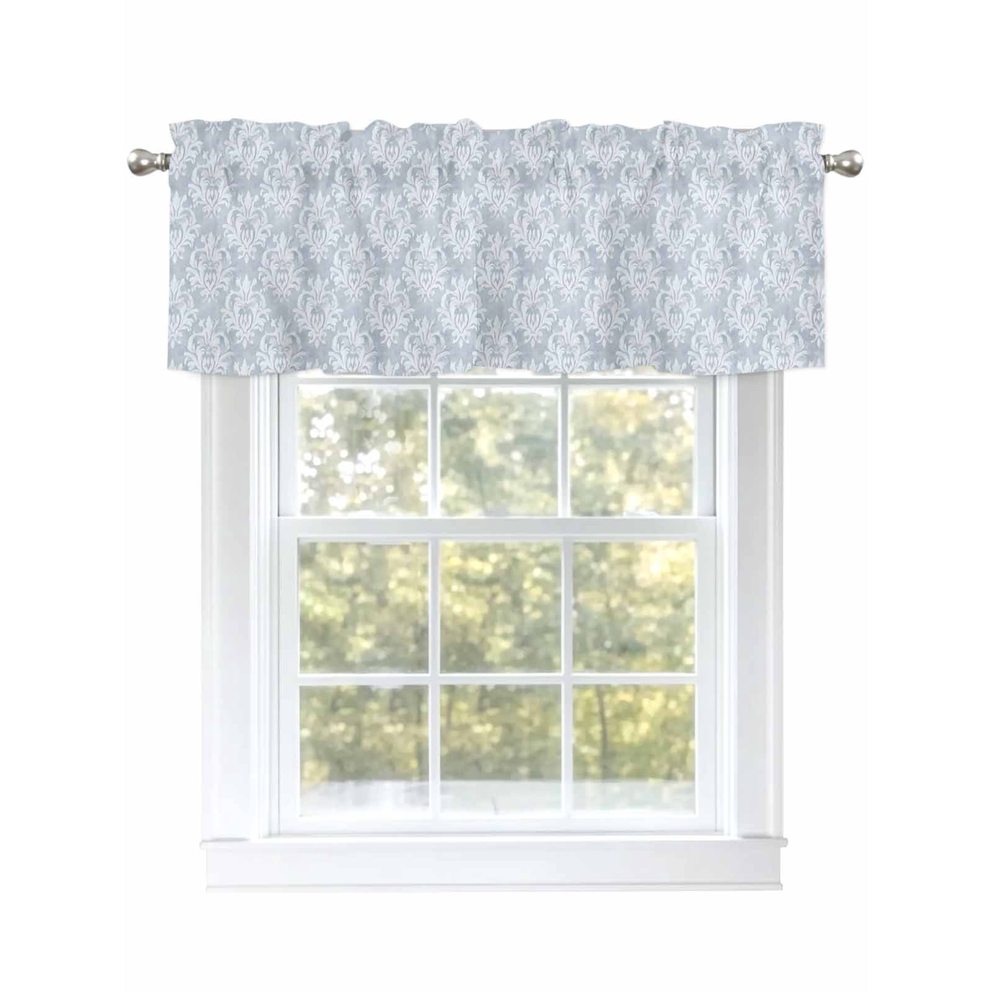 Haze Blue Boho Curtain Valances for Windows, Neutral Middle Century Turkish Pattern Kitchen Valance Window Treatment, Light Filtering Block Curtains for Bathroom/Bedroom/Living Room 42'' x 18''