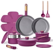 Carote 21-Piece Nonstick Cookware Set, Pots and Pans with Detachable Handle, Induction Compatible, Purple