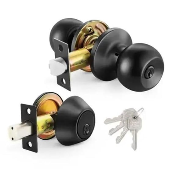Premier Lock Entry Ball Knob Combo Set, Deadbolt, Matte Black