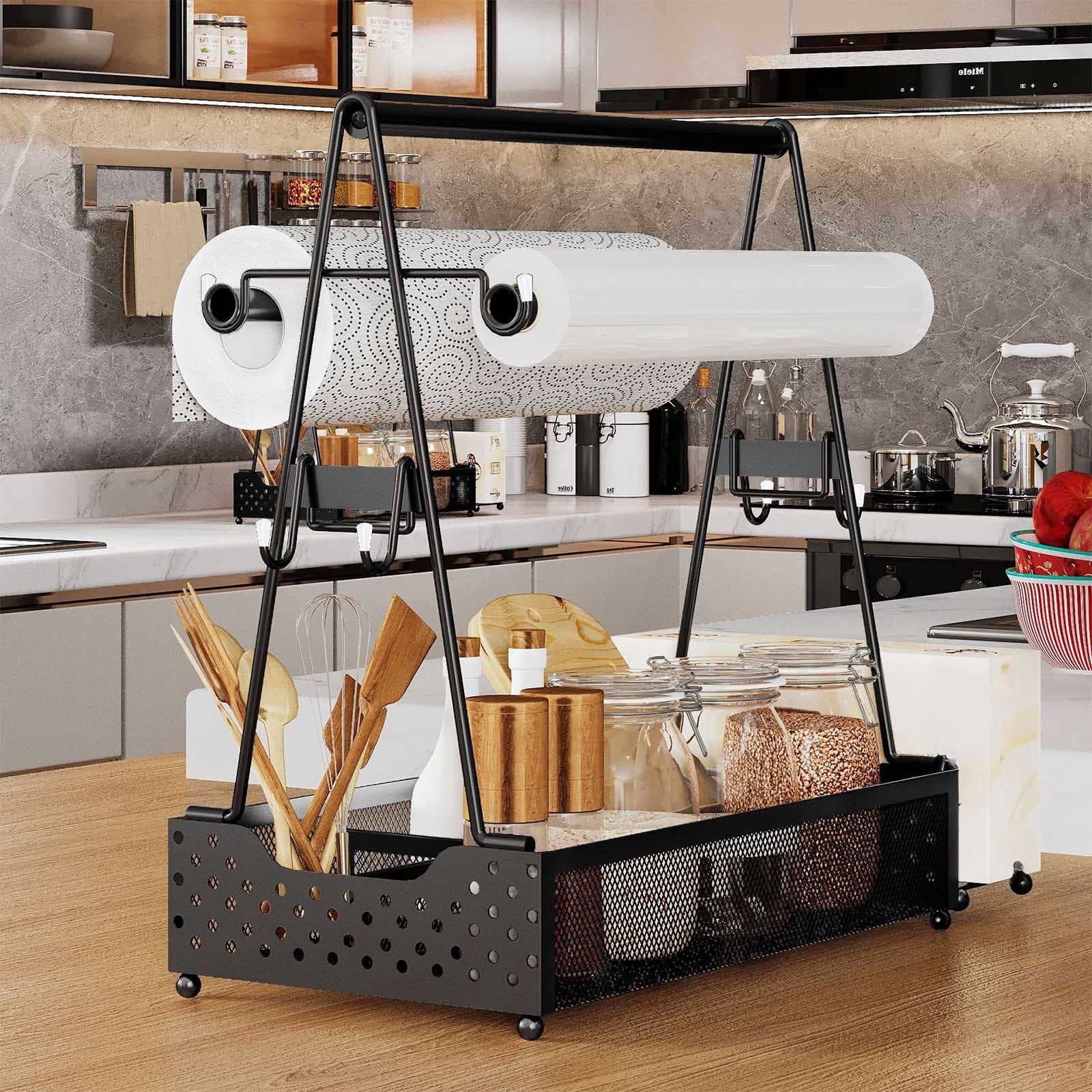 Steel Caddy Organizer For Paper Towels Condiments BBQ Tools Household Cleaning Car Supplies Large Portable Storage Basket Multi-Purpose Kitchen Countertop Picnic Use