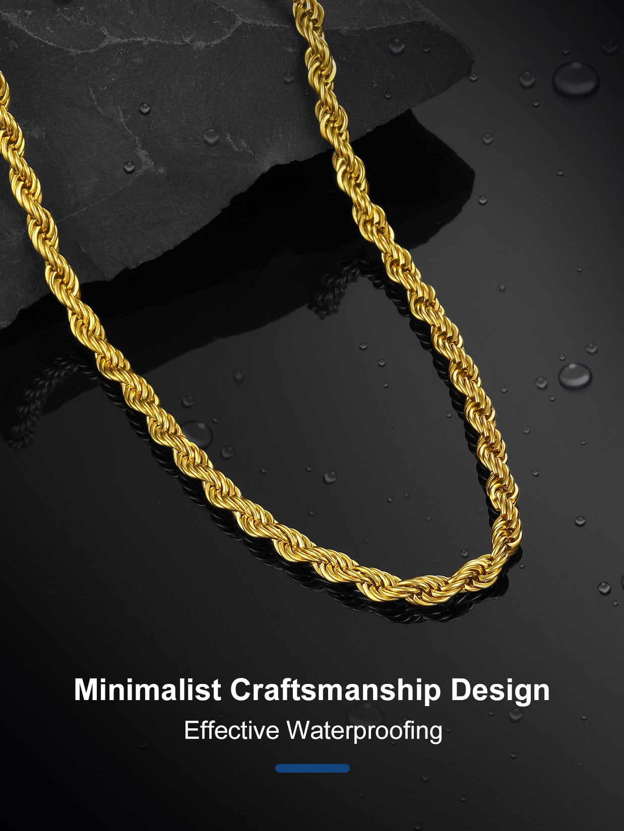 ChainsProMax Men 6mm Twist Rope Necklace Replacement Chain for Pendant Charm Jewelry Gift for Father 18"-30" 316L Stainless Steel