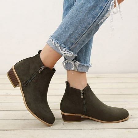 

jsaierl Women s Classic Ankle Boots Slip on Chunky Heel Boots Comfort Leather Platform Booties