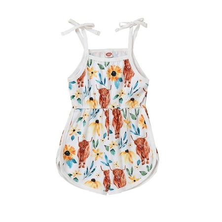 

Little Bodysuit Onesie Toddler Kids Girls Sleeveless Romper Cartoon Floral Printed Suspenders Jumpsuit Clothes