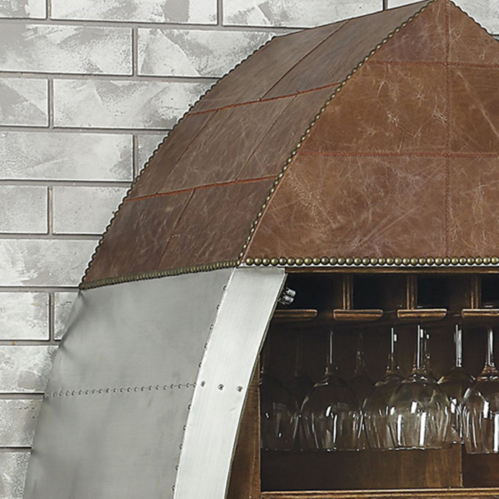 Acme Furniture Brancaster Wine Cooler Cabinet in Retro Brown and Aluminum
