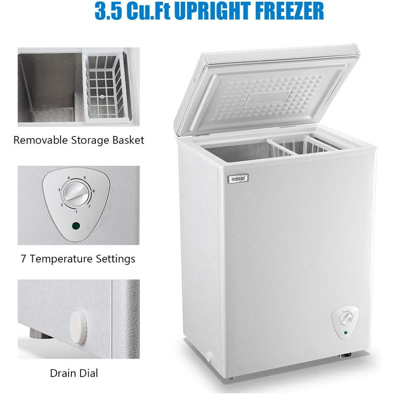 Chest Freezer 3.5 cu.ft WANAI Small Deep Freezer Mini Outdoor Chest Freezers  with 7 Temperature Settings Black Ideal for Apartment, Condo, Office, RV,  Cabin, Small Kitchen 