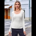 thumbnail image 4 of Camisas de Larga con Cuello Redondo para Mujer, Blusas Informales de Punto Acanalado de Corte Ajustado, Camisetas Básicas de Trabajo para Verano y Otoño. XL, 4 of 9