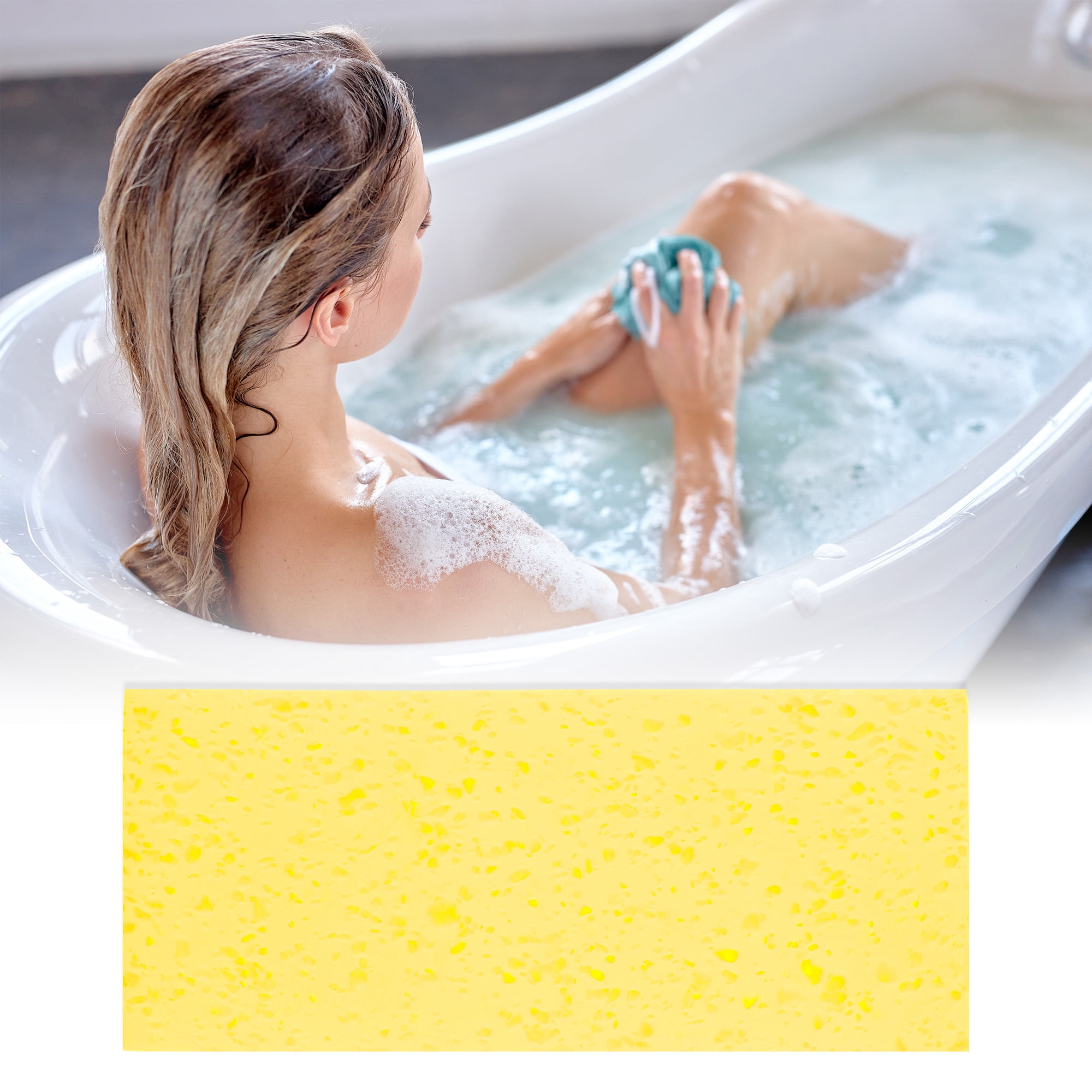 Unique Bargains Honeycombs Rectangular Bath Sponge Body Scrubber 1 Pc Yellow