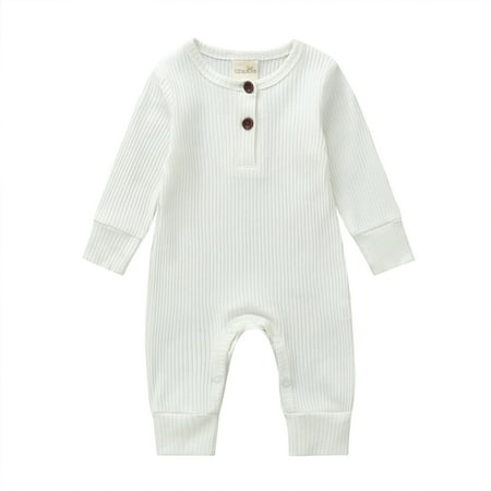 

Franhais Baby Boy Girl Button Romper One Piece Knit Ribbed Long Sleeve Long Pants Jumpsuit