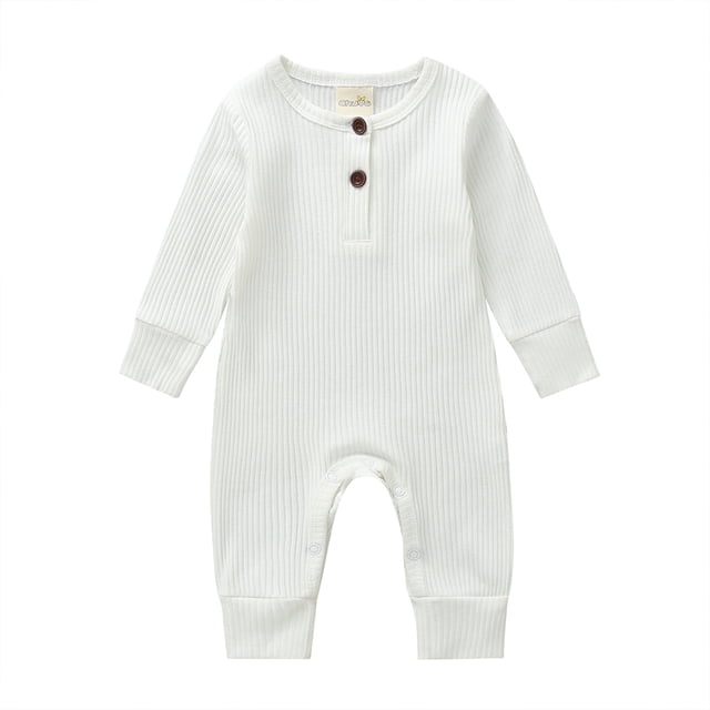 Gupgi Baby Boy Girl Button Romper One Piece Solid Color Knit Ribbed Jumpsuit