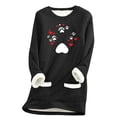 thumbnail image 3 of Feancey Winter Thermal Tops for Women Cute Paw Graphic Sweatshirts Soft Fleece Liend Crewneck Pullover Long Sleeve Casual Christmas Pajamas with Pockets Black L, 3 of 4