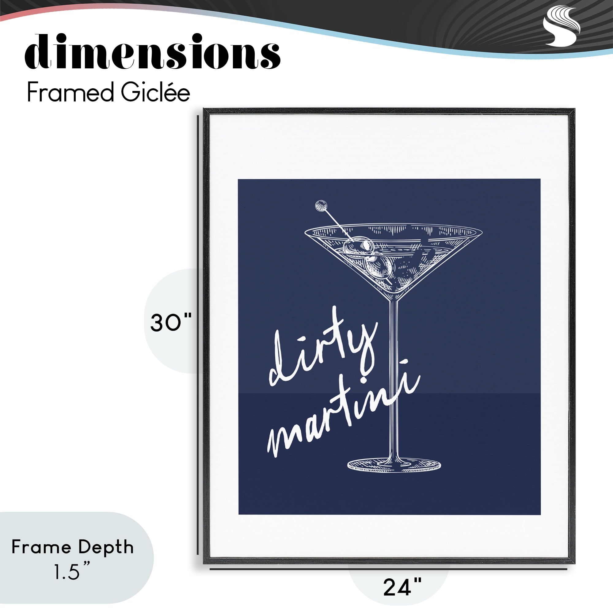 Stupell Industries Dirty Martini on Blue Black Framed Giclee Art, design by Lettered and Lined
