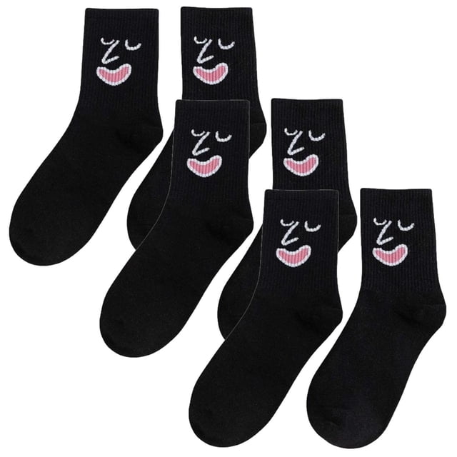 Calcetines de emociones EmojiBlack 3Pares Negro 5-9.5US Emoticonos Calcetines Tubo Medio Poliéster.
