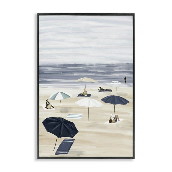 Stupell Industries Beachgoers with Umbrellas Nautical & Beach Painting Black Framed Art Print Wall Art, 12 x 18