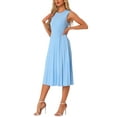 thumbnail image 4 of INSPIRE CHIC Women's Sleeveless Pleated Ruffle Hem Crew Neck Tank Knitted Elegant Midi Dress XL Light Blue, 4 of 6