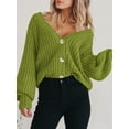 thumbnail image 6 of Women's Chunky Knit Open Front Sweater Long Sleeve Button Loose Short Cardigan Outerwear Coats, 6 of 16