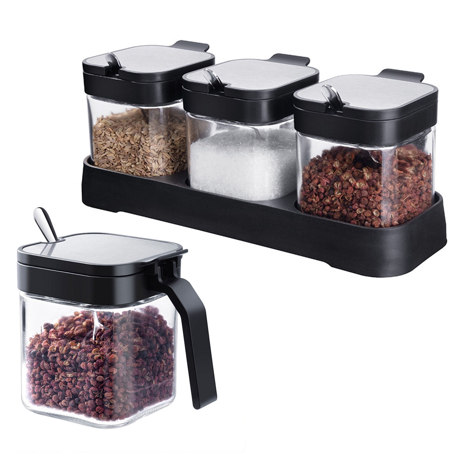 1pc Glass Spice Jar Set With Salt & Msg & Pepper Labels Kitchen