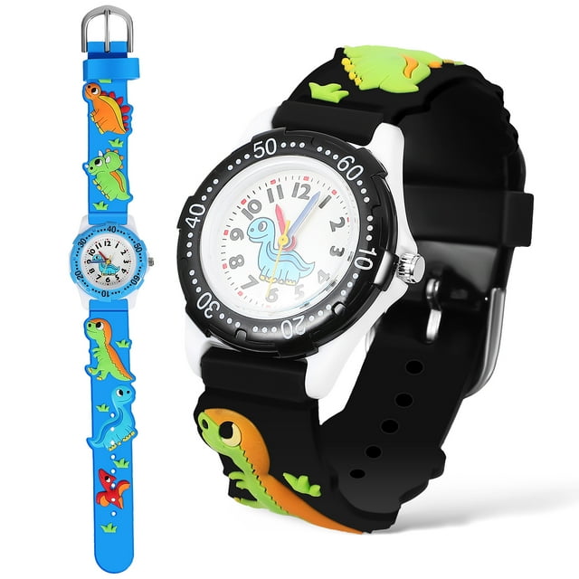 2 relojes para niños con dibujos de dinosaurios en 3D, relojes de cuarzo para niños y niñas.