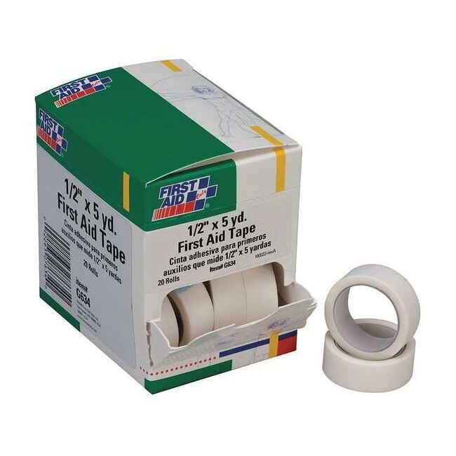 First Aid Tape, White, 1/2 in. W, 5 in. L,PK20 40JH07