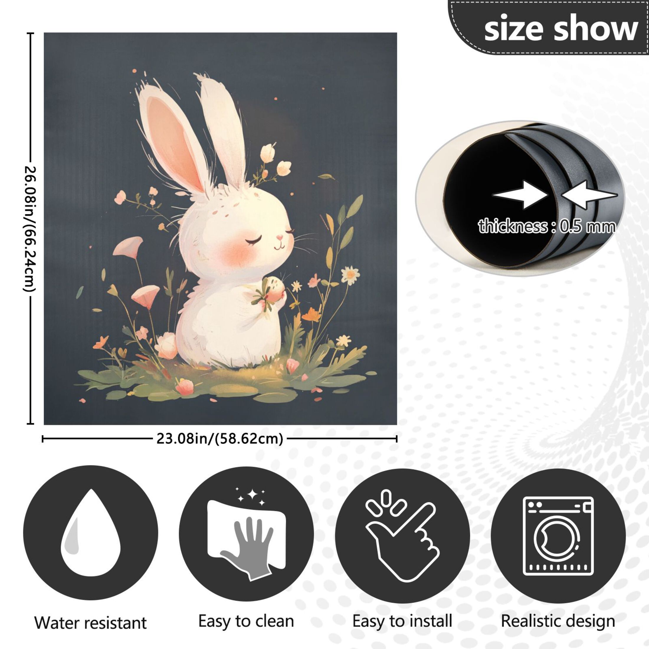 Dishwasher Magnetic Sticker 23x26 Inch Refrigerator Magnetic Sticker Washing Machine Magnetic Sticker Kitchen Panel Magnetic Sticker Home Decor Lovely Cartoon White Rabbit