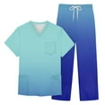 thumbnail image 6 of Men's 2-Piece Work Uniform Set, Short Sleeve V-Neck Gradient Print Top with Chest Pocket and Elastic Waist Pants, For Medical Nursing Scrubs,Light Blue,XL, 6 of 7