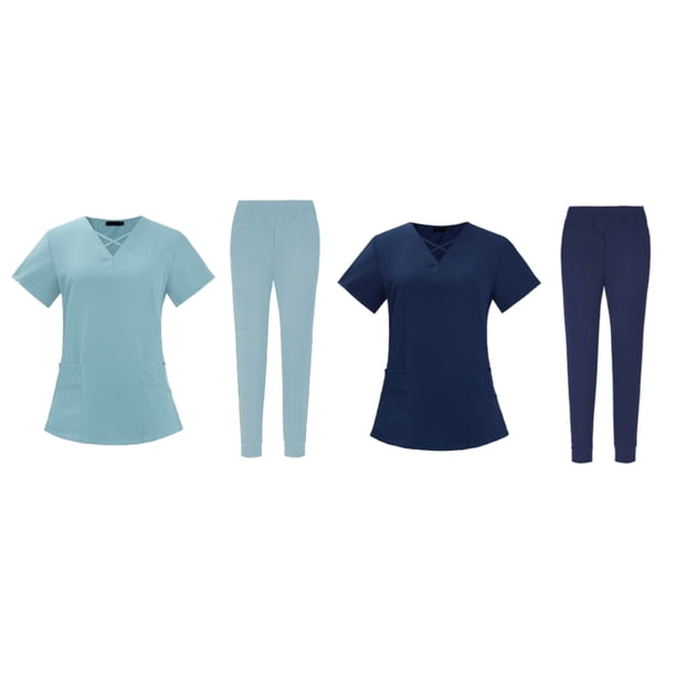 Enfermería Scrub Set Top Pantalones Transpirable Trabajo Uniforme para Enfermera Yoga Jogger