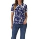 thumbnail image 1 of CAMISA CHIC Floral de Mujer de Manga Corta con Cuello Peter Pan de Encaje, Blusa con Botones, Azul Marino, XL, 1 of 6