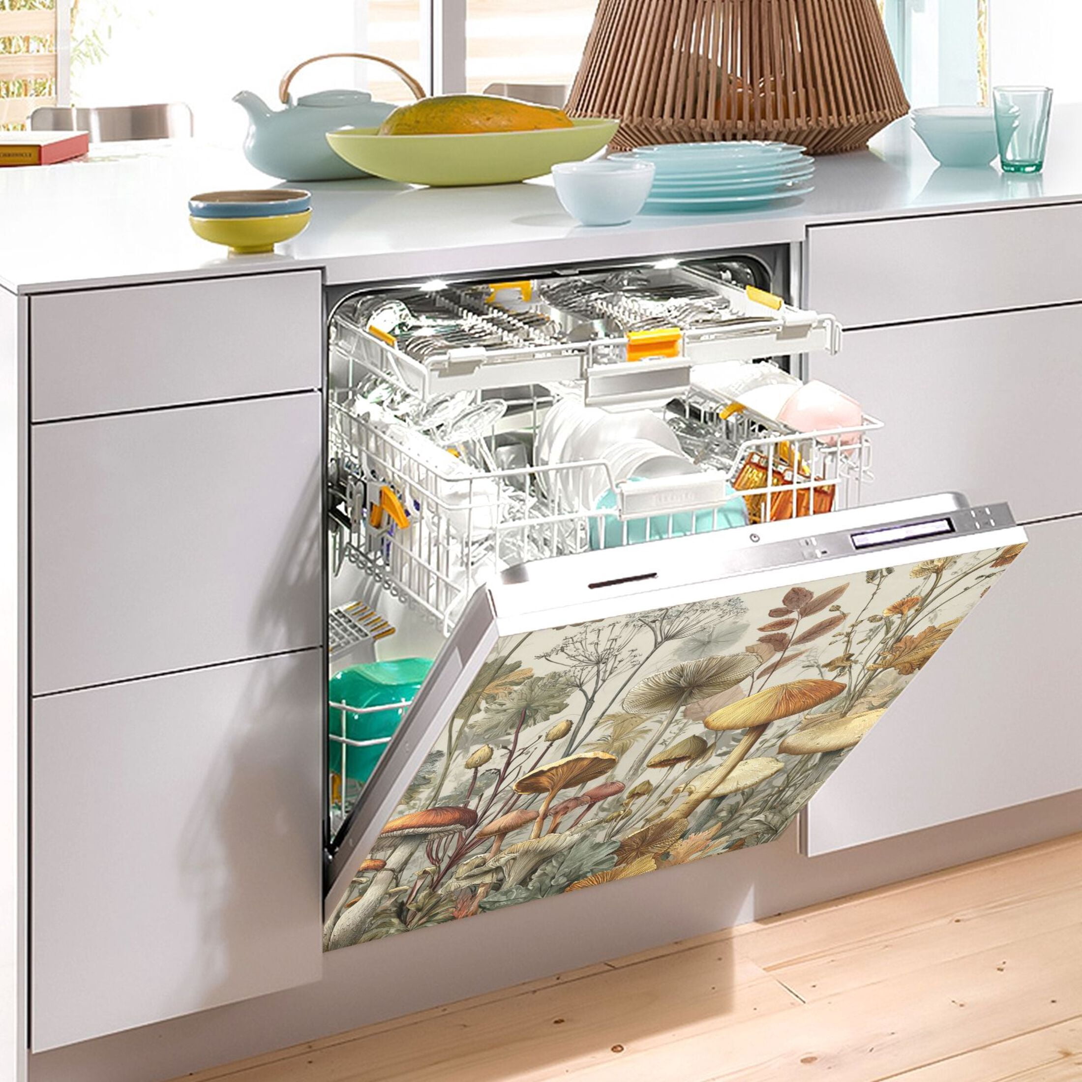 Dishwasher Sticker Magnetic Dishwasher Sticker Magnetic Decorative Sticker Refrigerator Sticker Dishwasher Decorative Stickers Gray Mushroom