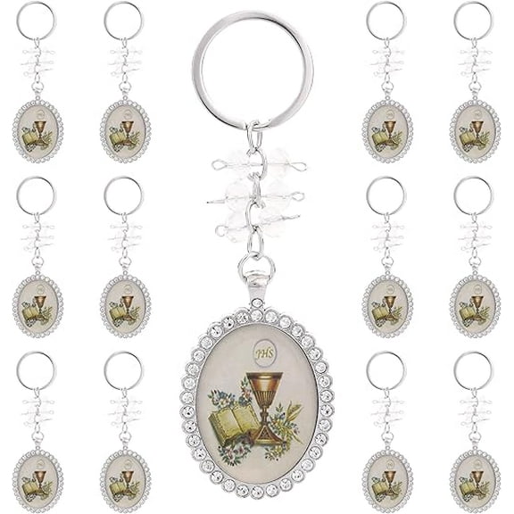12PC Rhinestone Bling Keychain Recuerdos De Bautizo First Communion Catholic Wedding Memories Gifts Party Favors Decorations