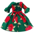 thumbnail image 5 of Odeerbi Princess Dresses For Girls Formal Dress Toddler Satin 2025 Long Sleeve Dress Bowknot Rose Print Birthday Party Gown Long Dresses Green, 5 of 7