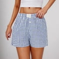 thumbnail image 4 of YUGYXL Womens Casual Striped Shorts Cotton Linen Stretch Waist Boxer Shorts Gingham Pajama Sleep Plaid Shorts Y2K Beach Bottoms B Dark Blue M, 4 of 5