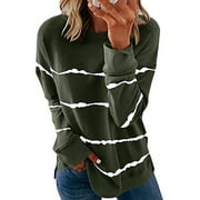 MELDVDIB Women's Striped Style Round Neck Long Sleeve Casual Blouse Daily Wear for Ladys, Gift on Clearance