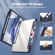 Fintie Hybrid Slim Case for Samsung Galaxy Tab S10 Lite/ S10 FE/ S9 FE 10.9 Inch/ S9 11 Inch with S Pen Holder, Shockproof Cover with Clear Transparent Back Shell, Auto Wake/Sleep, Blooming Hibiscus