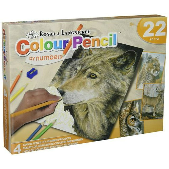 ROYAL LANGNICKEL ART Color Pencil Wild Animal Art Kit With 4 Color Pencil By Number Projects