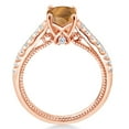 thumbnail image 3 of Gem Stone King 18K Rose Gold Plated Silver Brown Tiger Eye and White Created Sapphire Engagement Ring for Women (1.27 Cttw, Cushion 6MM, Gemstone Birthstone, Available in Size 5, 6, 7, 8, 9), 3 of 5